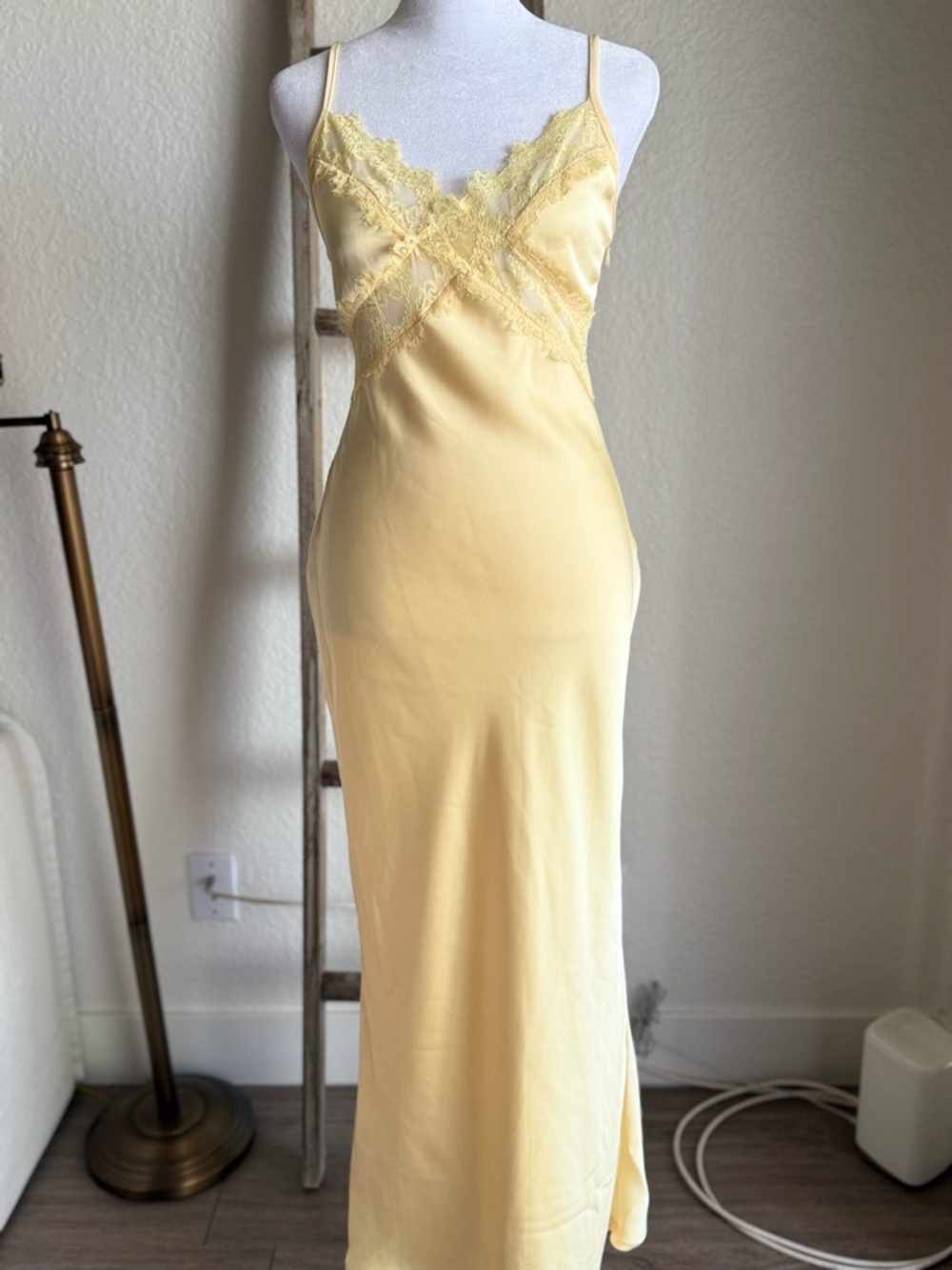 Princess Polly Buttercream Yellow Lace-Trim Slip Dress